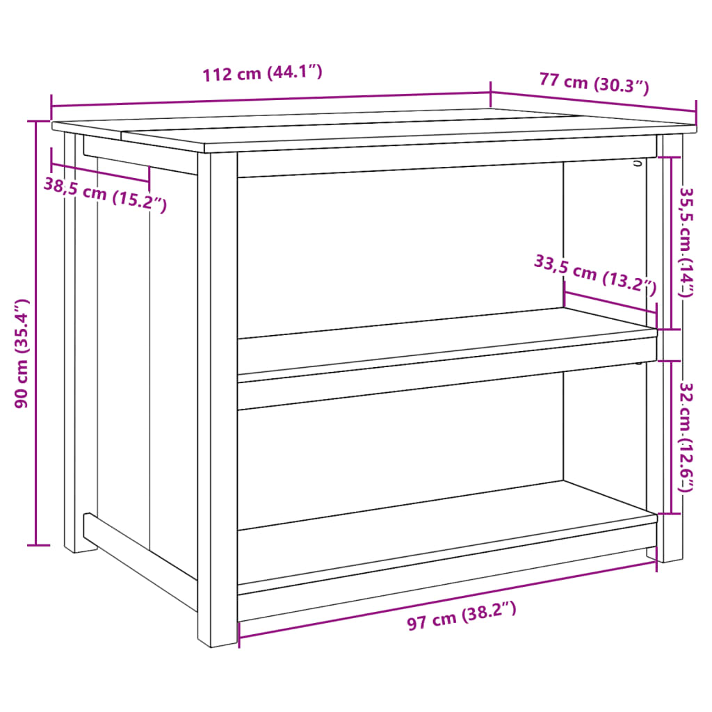 Kitchen Island "PANAMA" 112x77x90 cm Solid Wood Pine