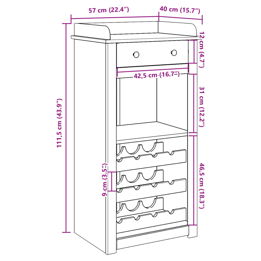 Wine Cabinet Panama 57x40x111.5 cm Solid Wood Pine