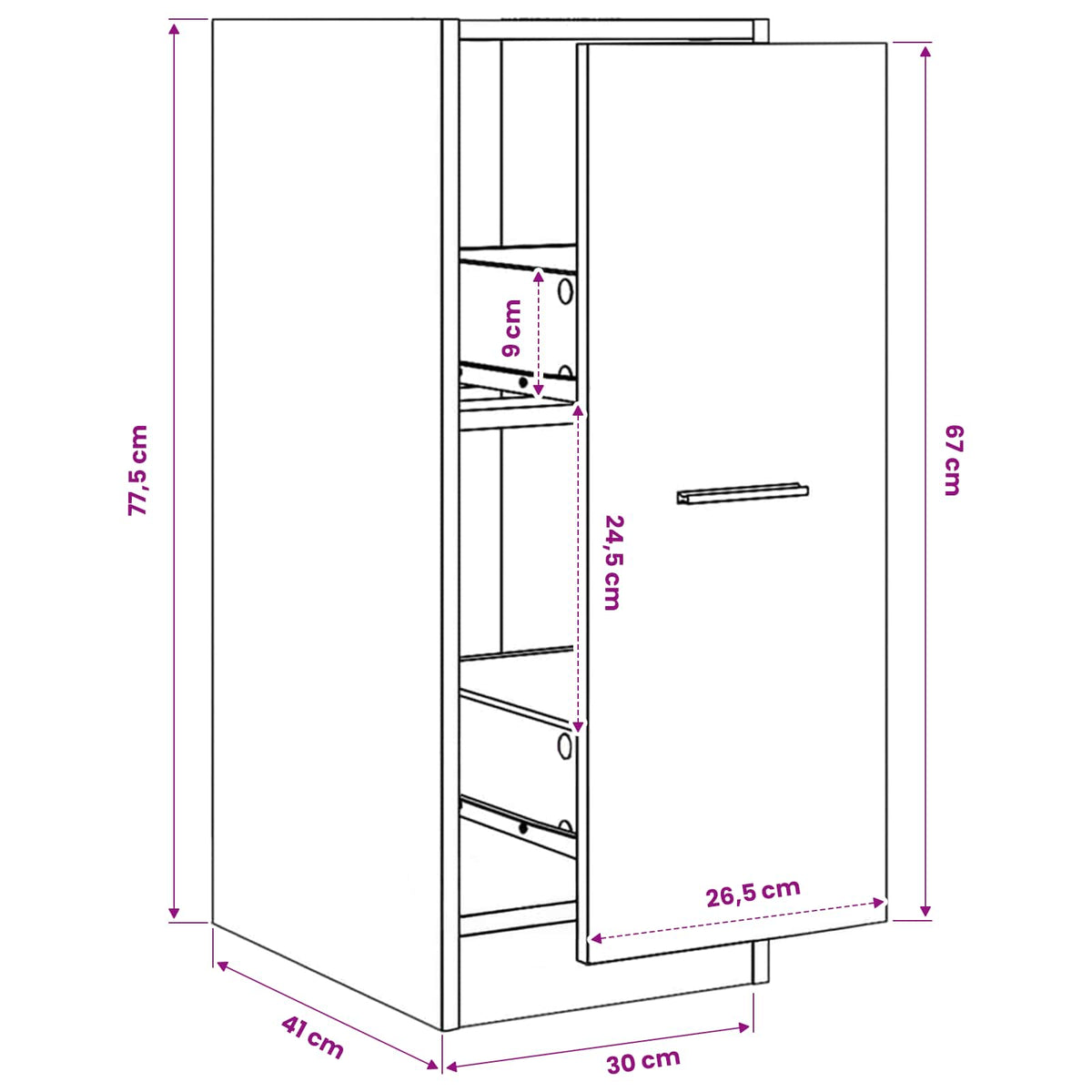 Apothecary Cabinet Concrete Grey 30x41x77,5 cm Engineered Wood