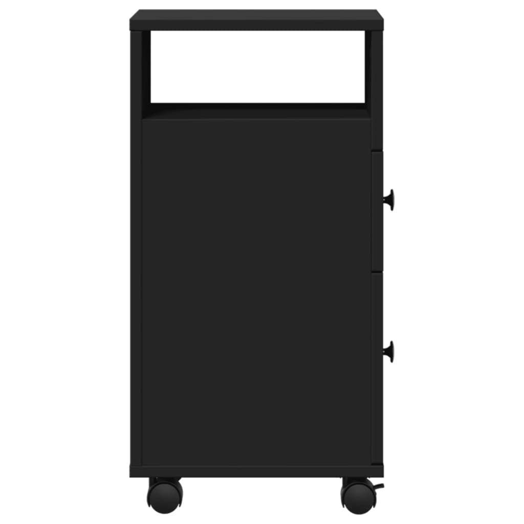 Narrow Bathroom Cabinet with Wheels Black Engineered Wood