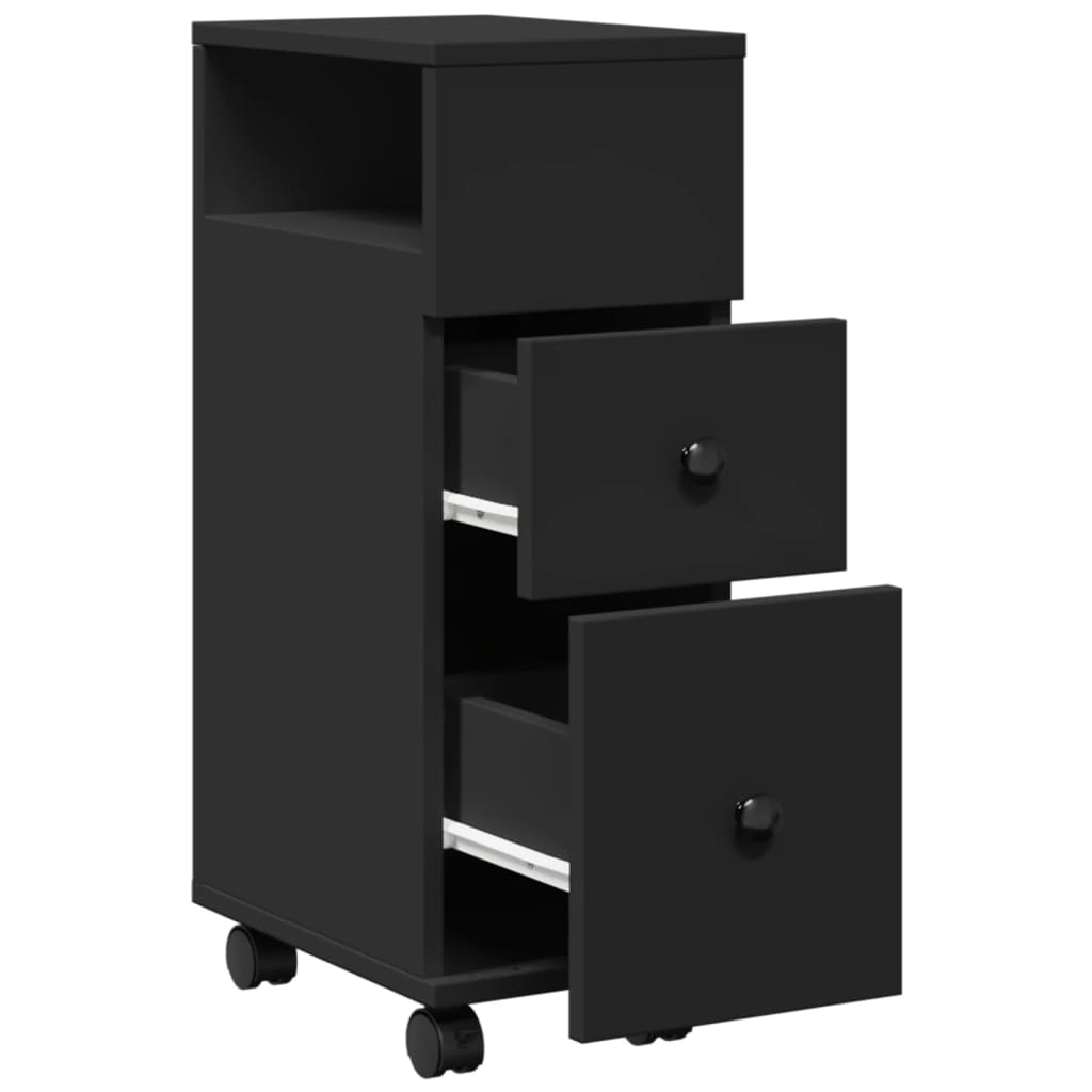 Narrow Bathroom Cabinet with Wheels Black Engineered Wood