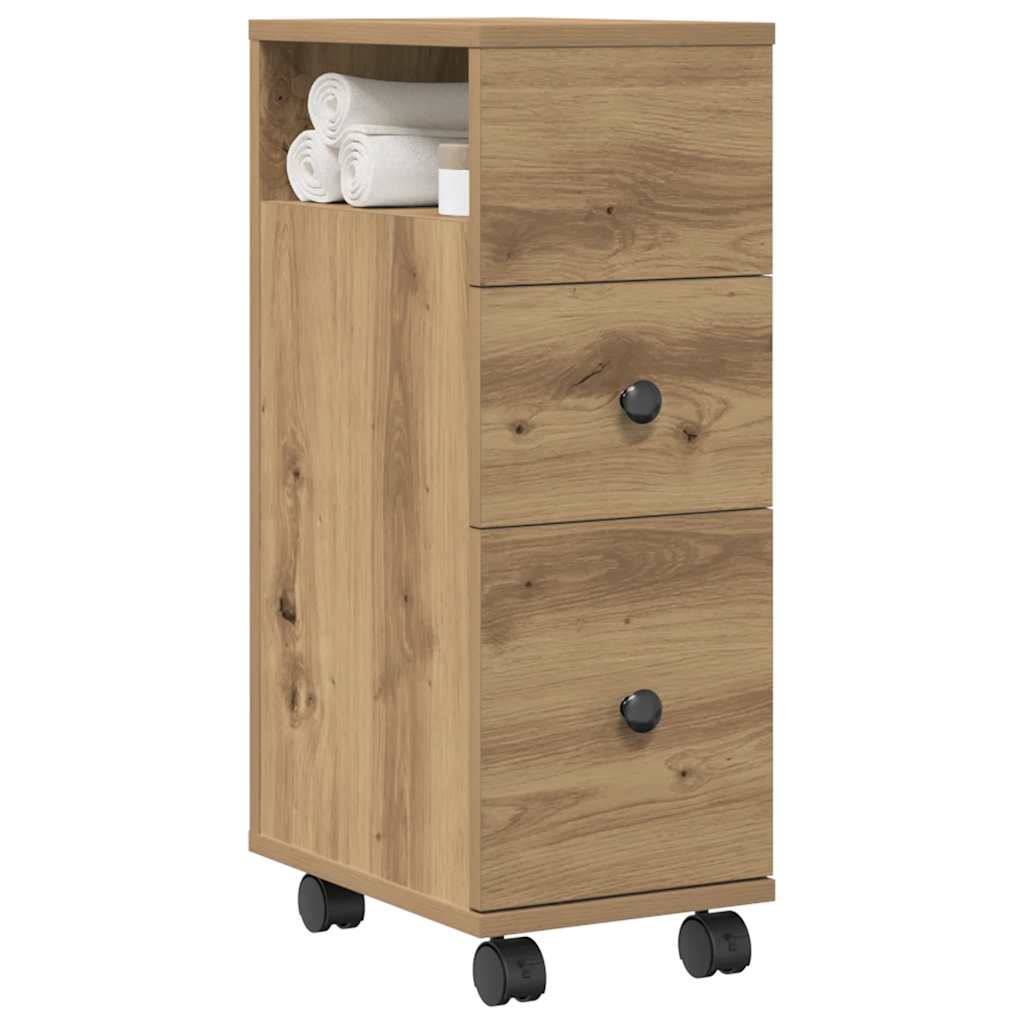 Narrow Bathroom Cabinet with Wheels Artisan Oak Engineered Wood