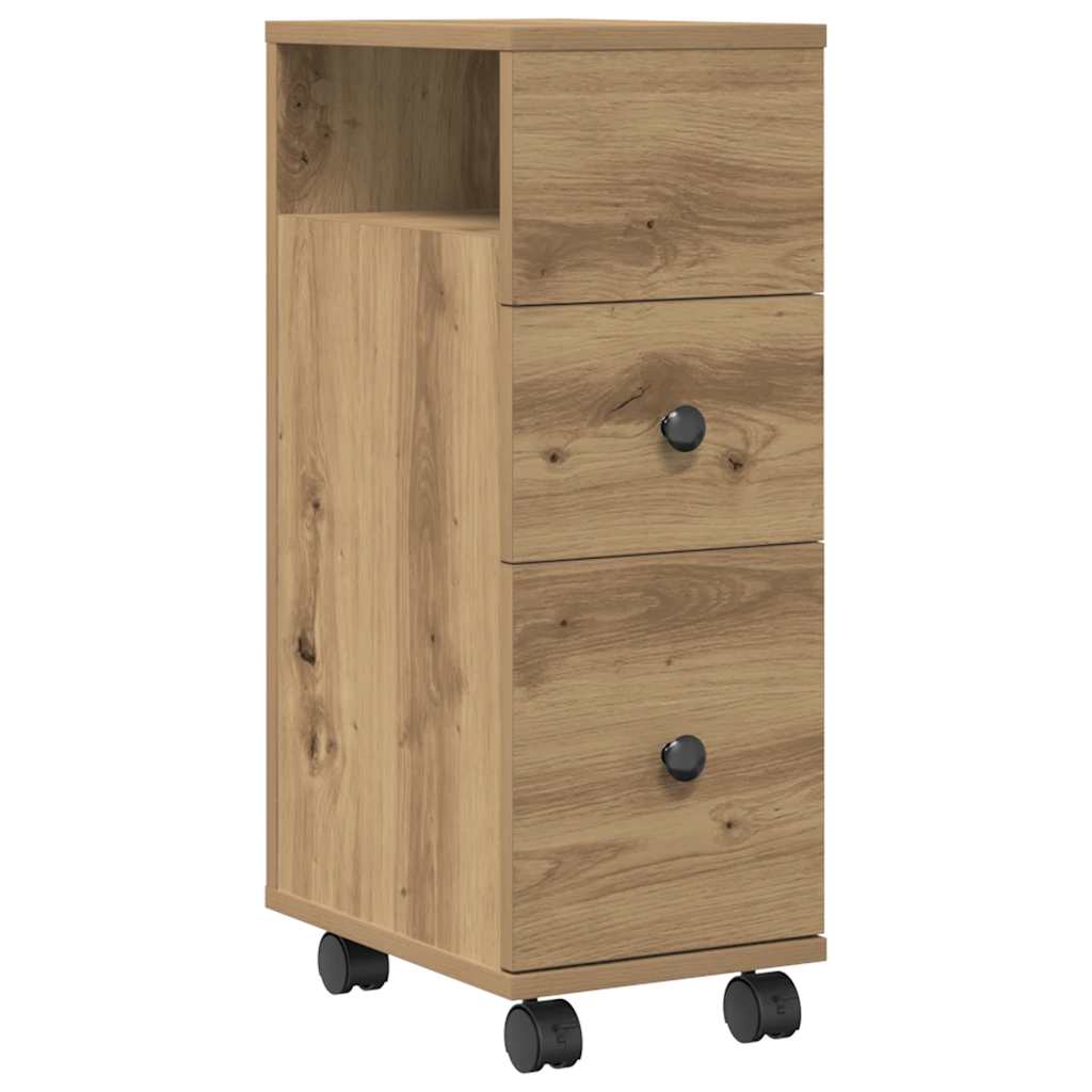 Narrow Bathroom Cabinet with Wheels Artisan Oak Engineered Wood