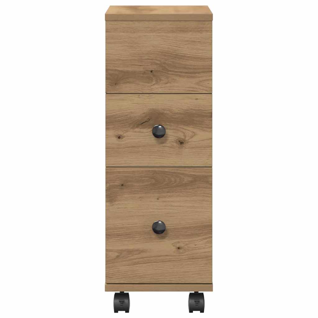 Narrow Bathroom Cabinet with Wheels Artisan Oak Engineered Wood