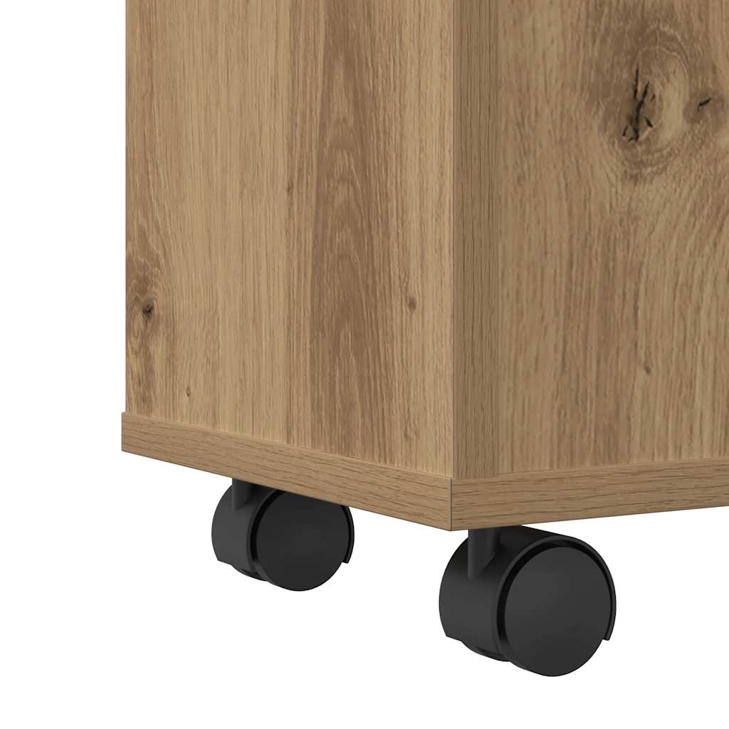 Narrow Bathroom Cabinet with Wheels Artisan Oak Engineered Wood