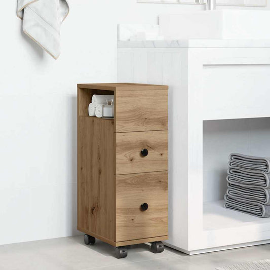Narrow Bathroom Cabinet with Wheels Artisan Oak Engineered Wood