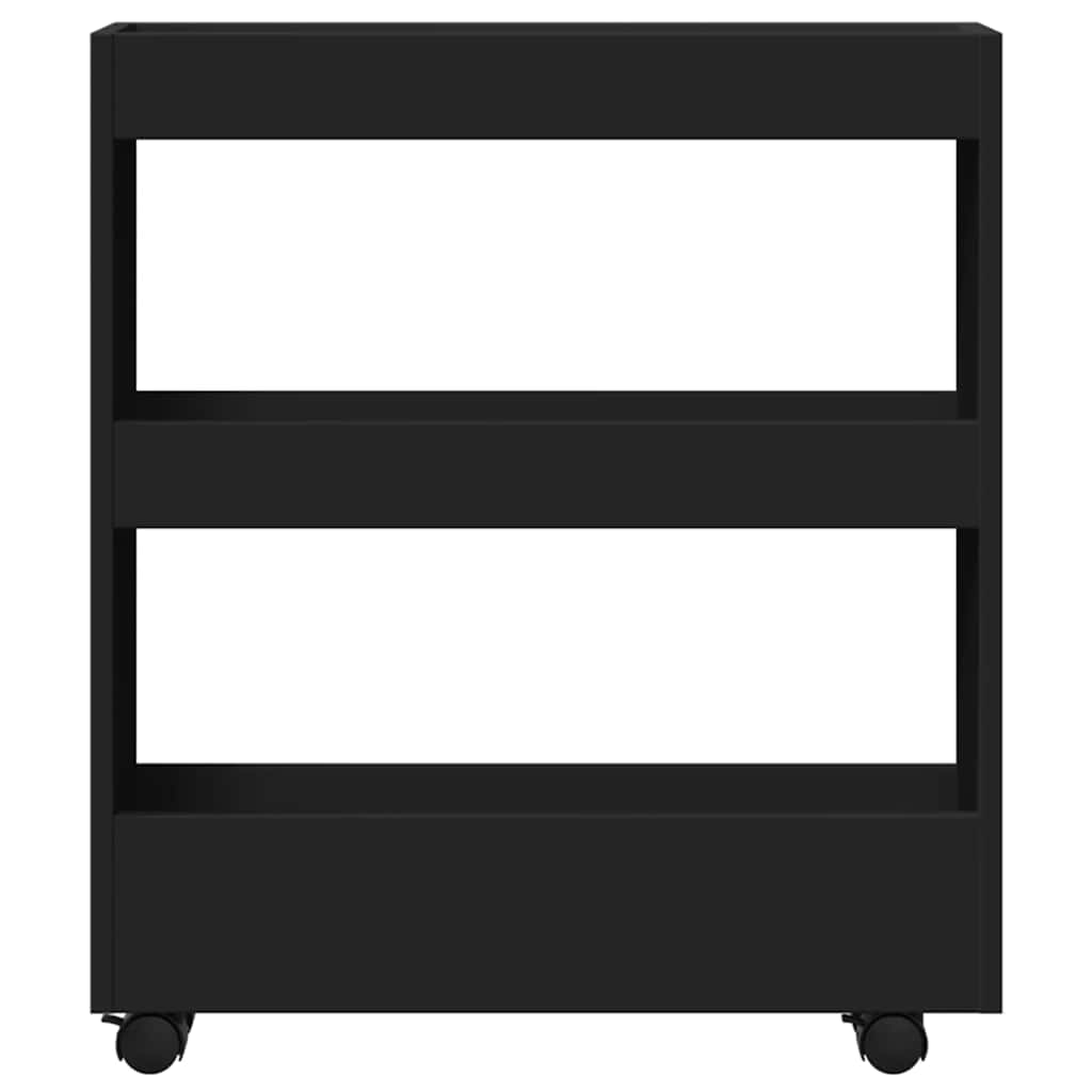 Narrow Storage Trolley 3 Tier Black Engineered Wood