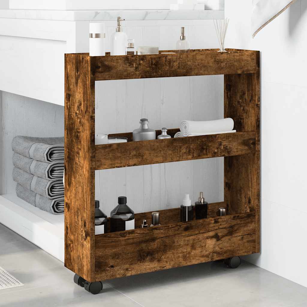 Narrow Storage Trolley 3 Tier Smoked Oak Engineered Wood