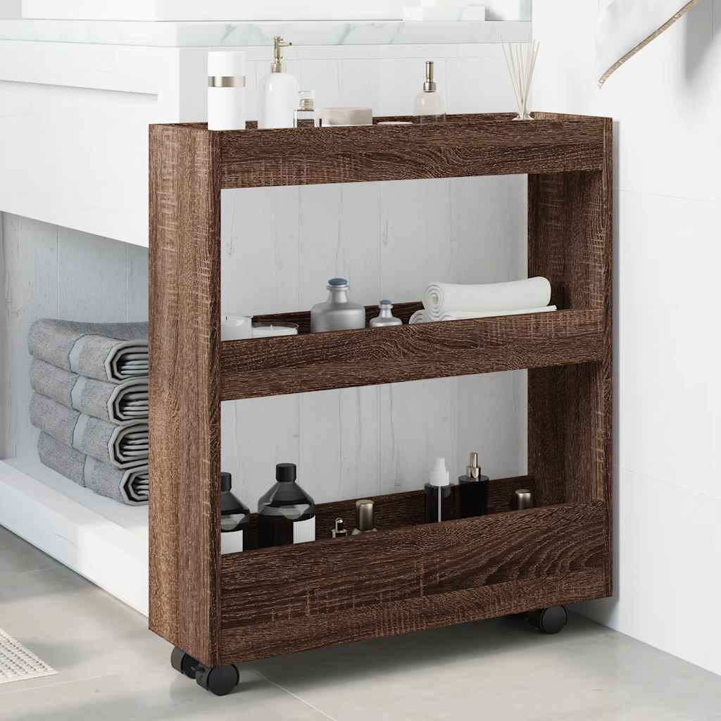 Narrow Storage Trolley 3 Tier Brown Oak Engineered Wood