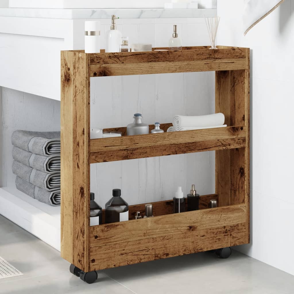 vidaXL Narrow Storage Trolley 3 Tier Old Wood Engineered Wood