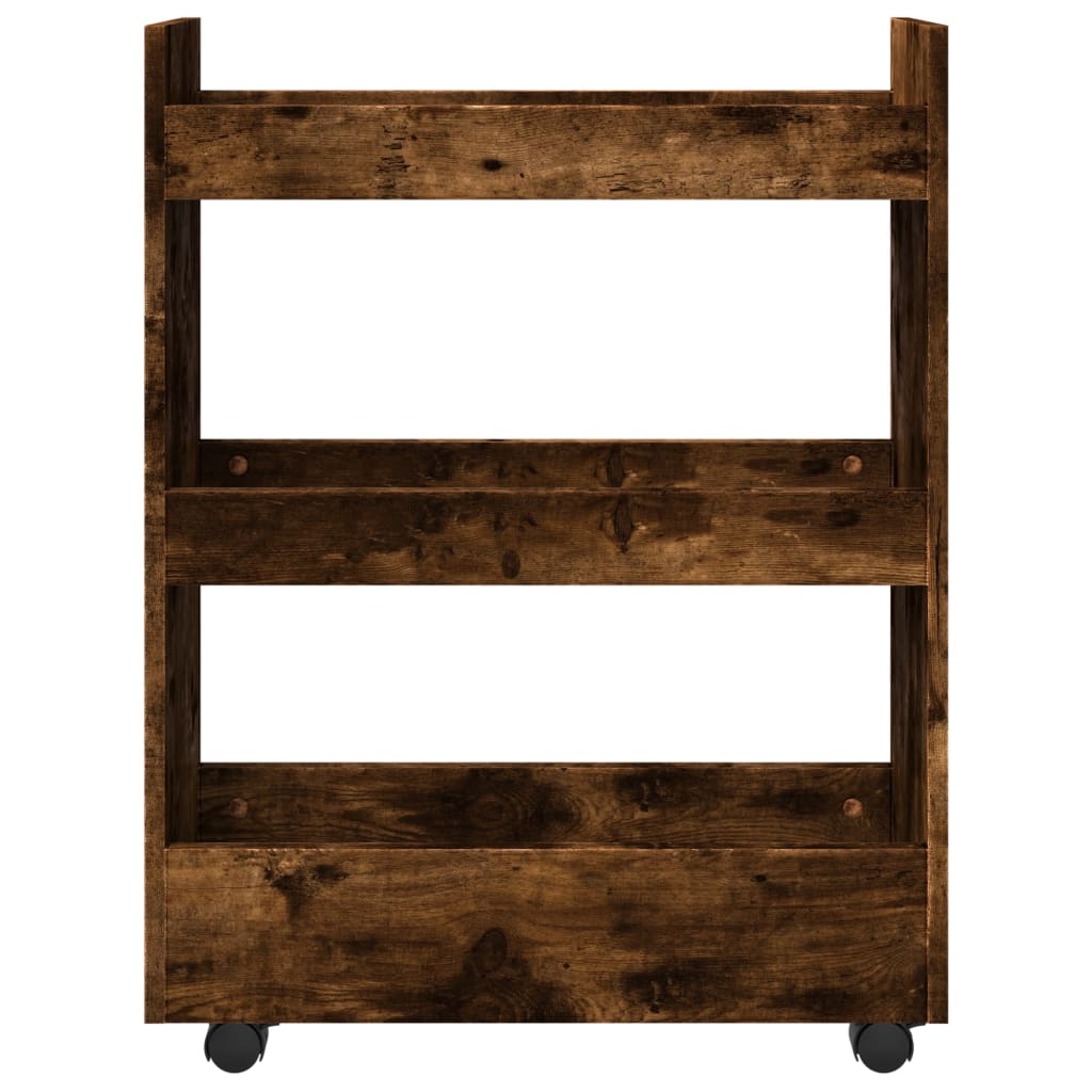 vidaXL Narrow Storage Trolley 3 Tier Smoked Oak Engineered Wood