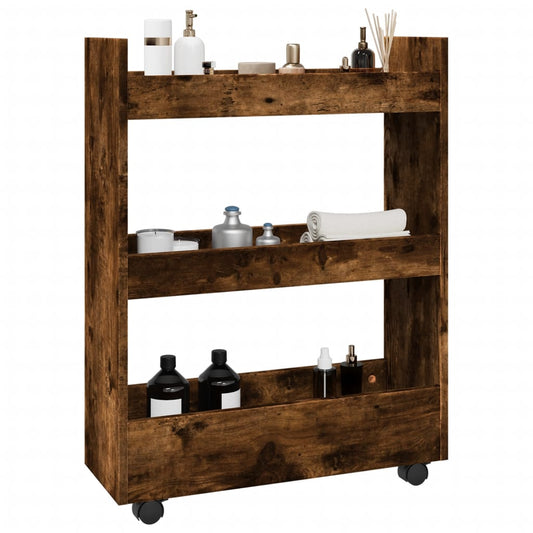 vidaXL Narrow Storage Trolley 3 Tier Smoked Oak Engineered Wood