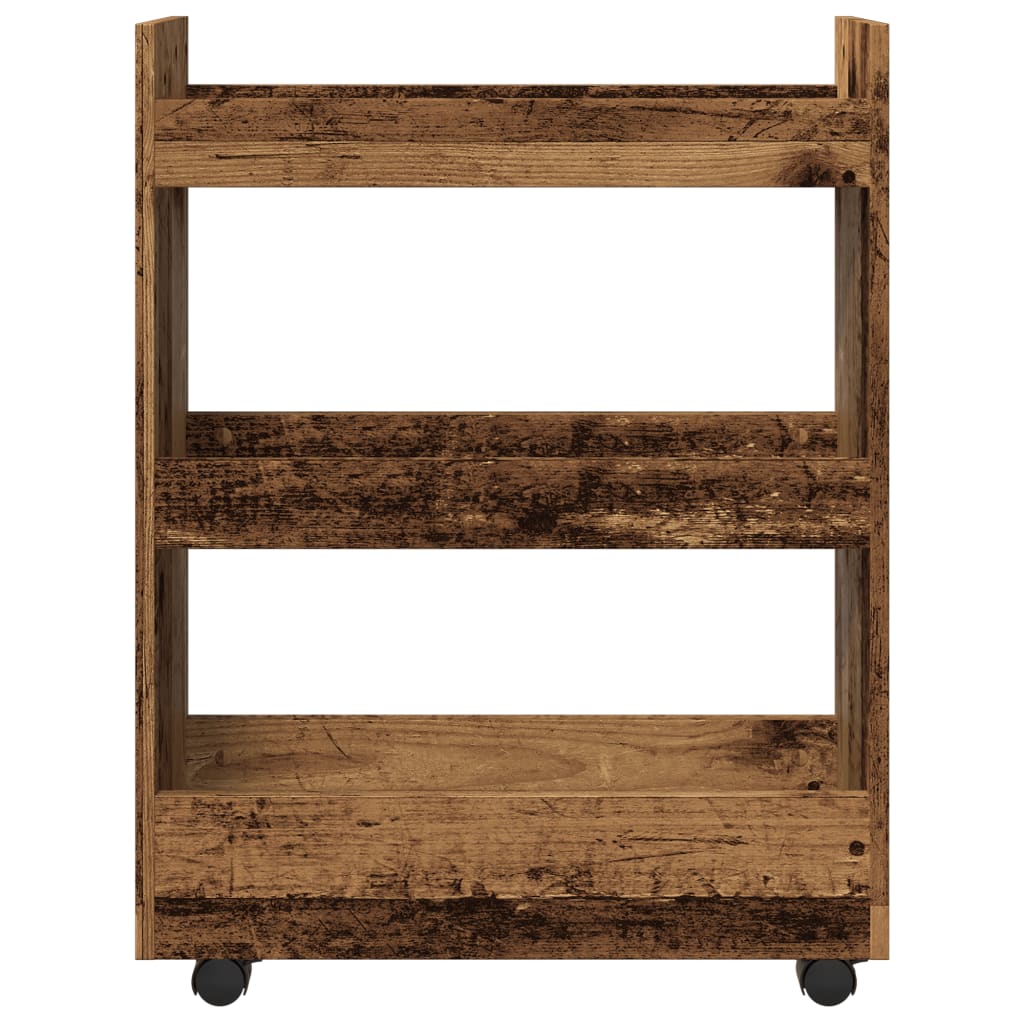 vidaXL Narrow Storage Trolley 3 Tier Old Wood Engineered Wood