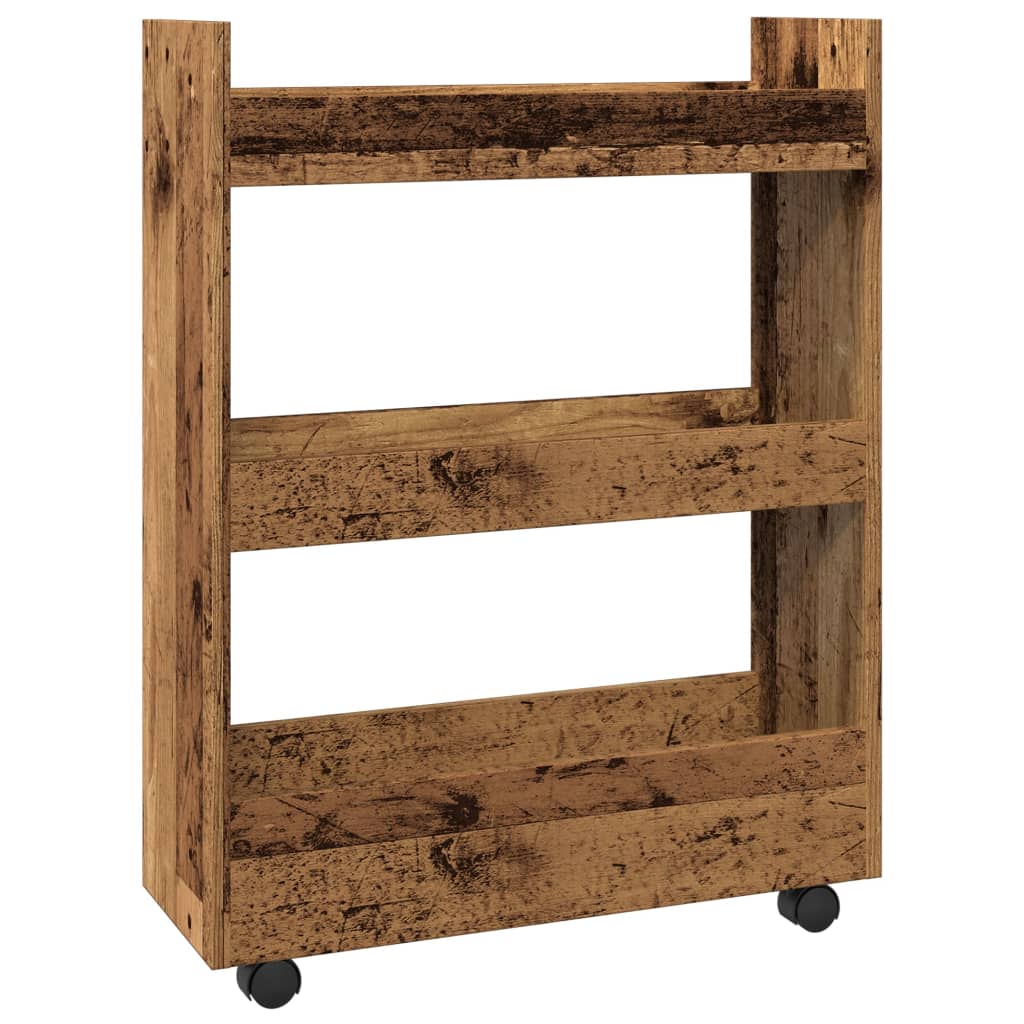 vidaXL Narrow Storage Trolley 3 Tier Old Wood Engineered Wood