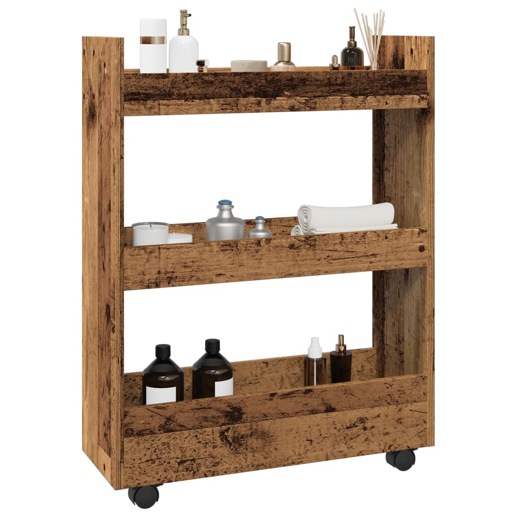 vidaXL Narrow Storage Trolley 3 Tier Old Wood Engineered Wood