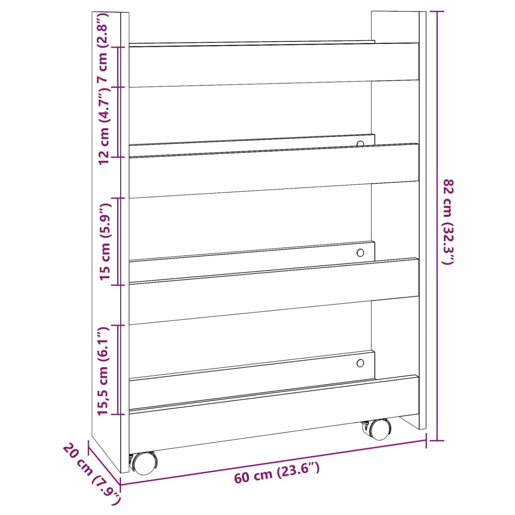 vidaXL Narrow Storage Trolley 4 Tier Concrete Grey Engineered Wood