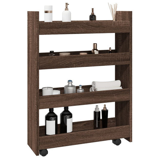 vidaXL Narrow Storage Trolley 4 Tier Brown Oak Engineered Wood