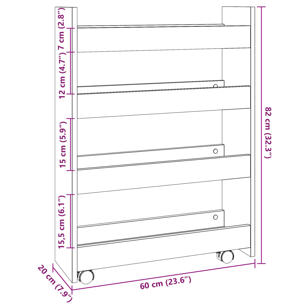 vidaXL Narrow Storage Trolley 4 Tier Old Wood Engineered Wood