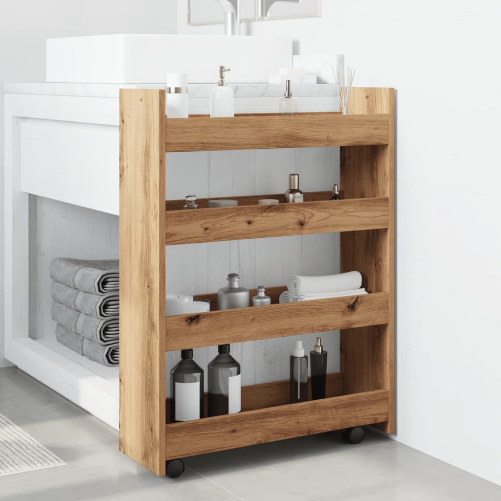 vidaXL Narrow Storage Trolley 4 Tier Artisian Oak Engineered Wood