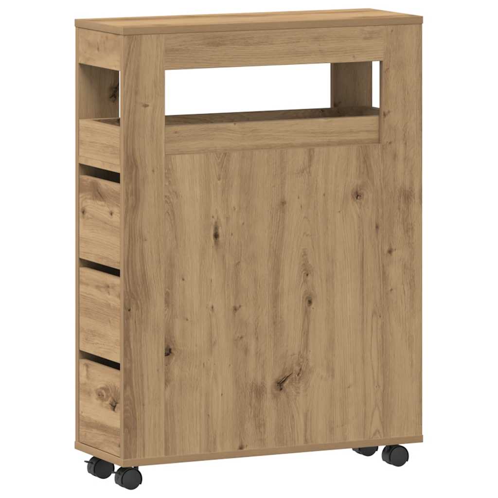 Narrow Bathroom Cabinet with Wheels Artisian Oak Engineered Wood