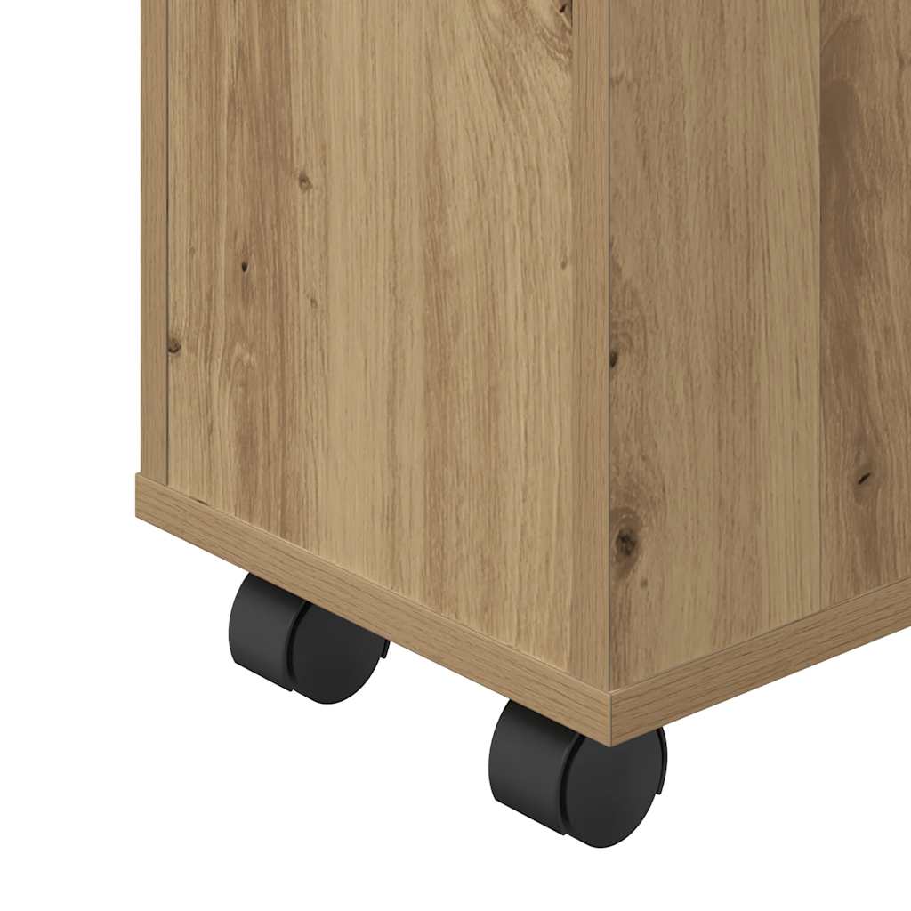 Narrow Bathroom Cabinet with Wheels Artisian Oak Engineered Wood