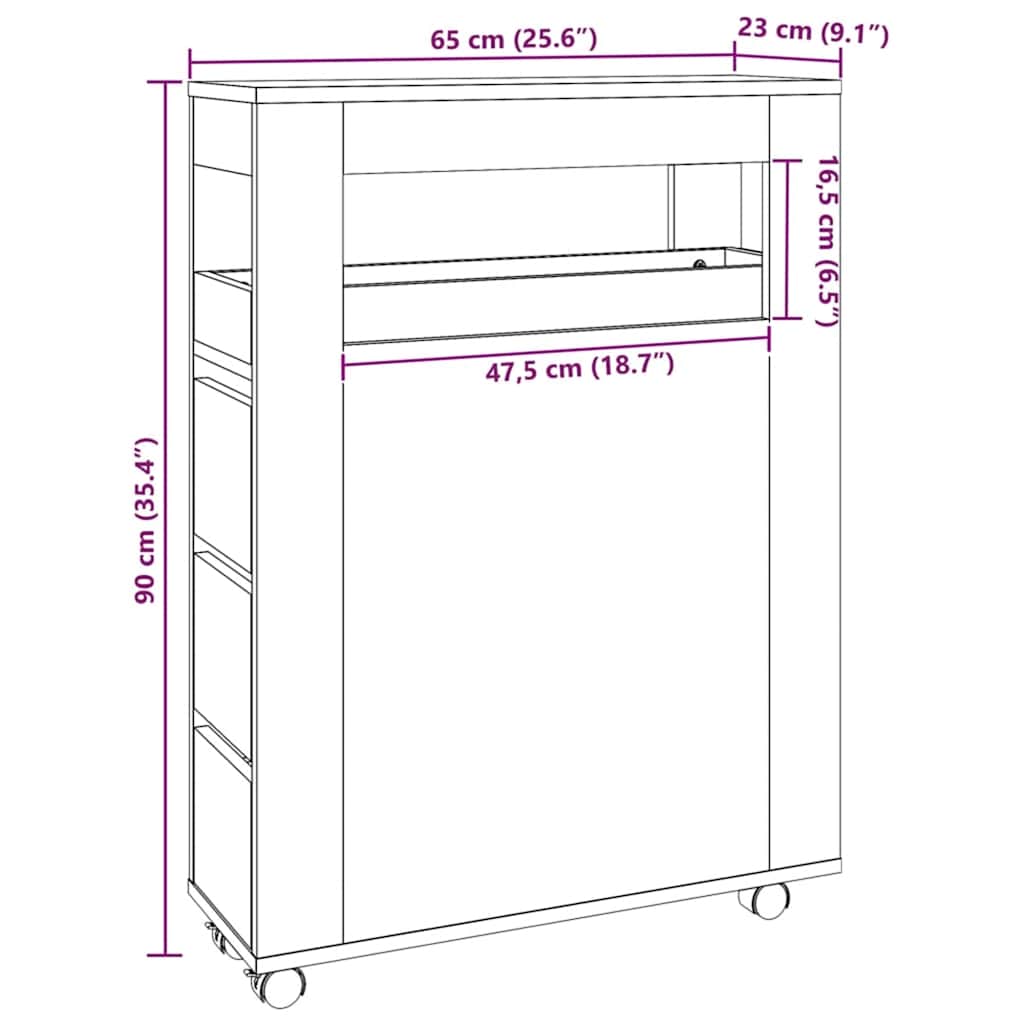 Narrow Bathroom Cabinet with Wheels Artisian Oak Engineered Wood