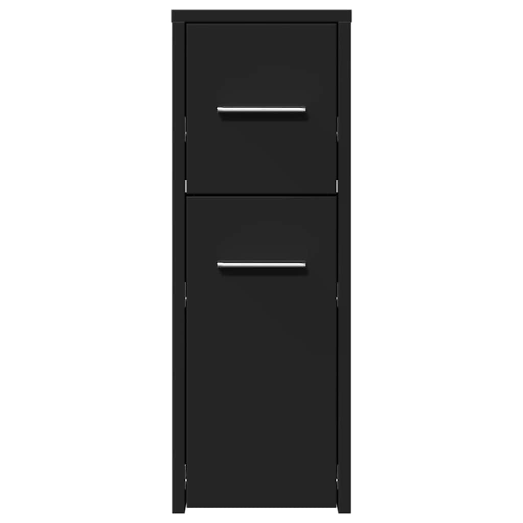Narrow Bathroom Cupboard with Wheels Black Engineered Wood