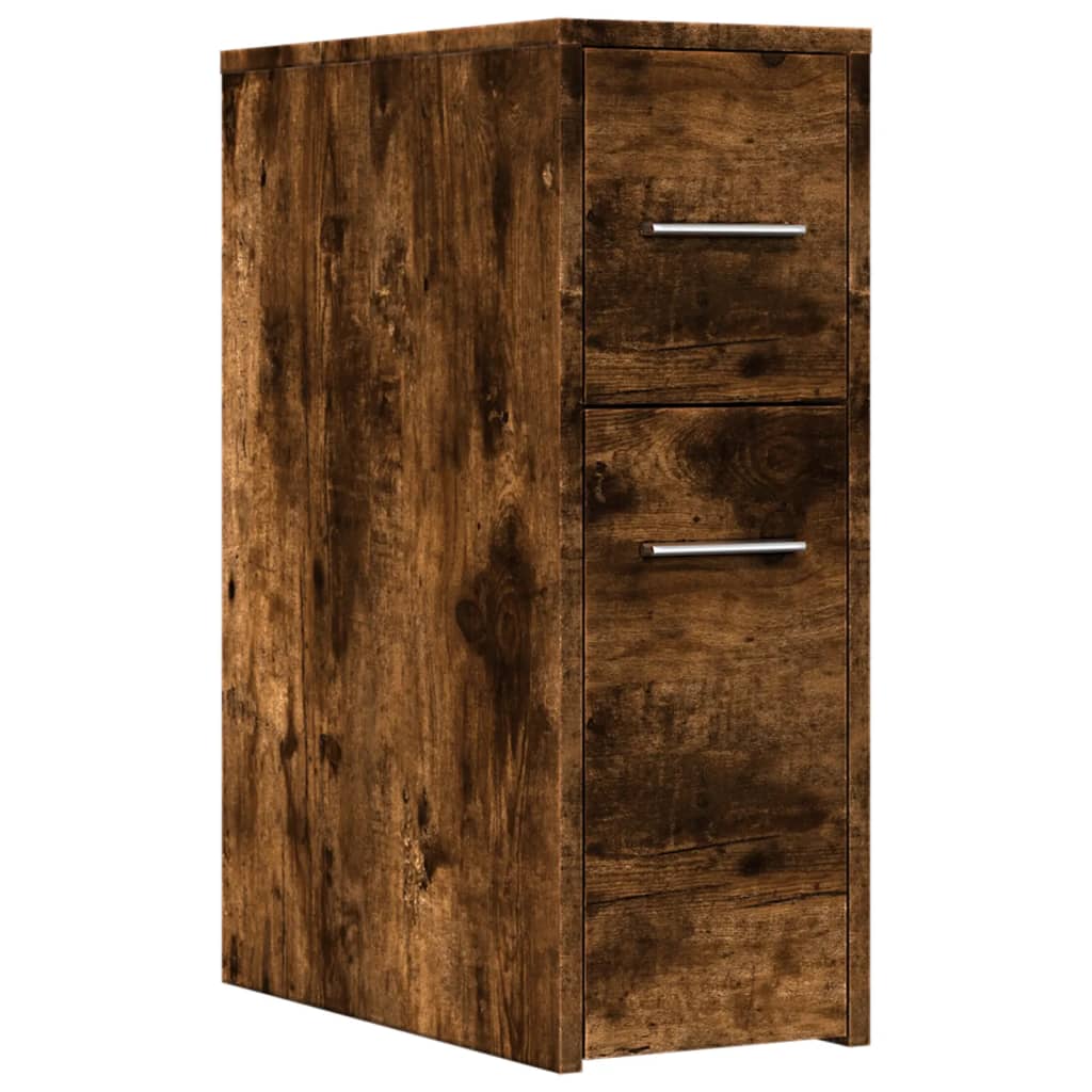 Narrow Bathroom Cupboard with Wheels Smoked Oak Engineered Wood