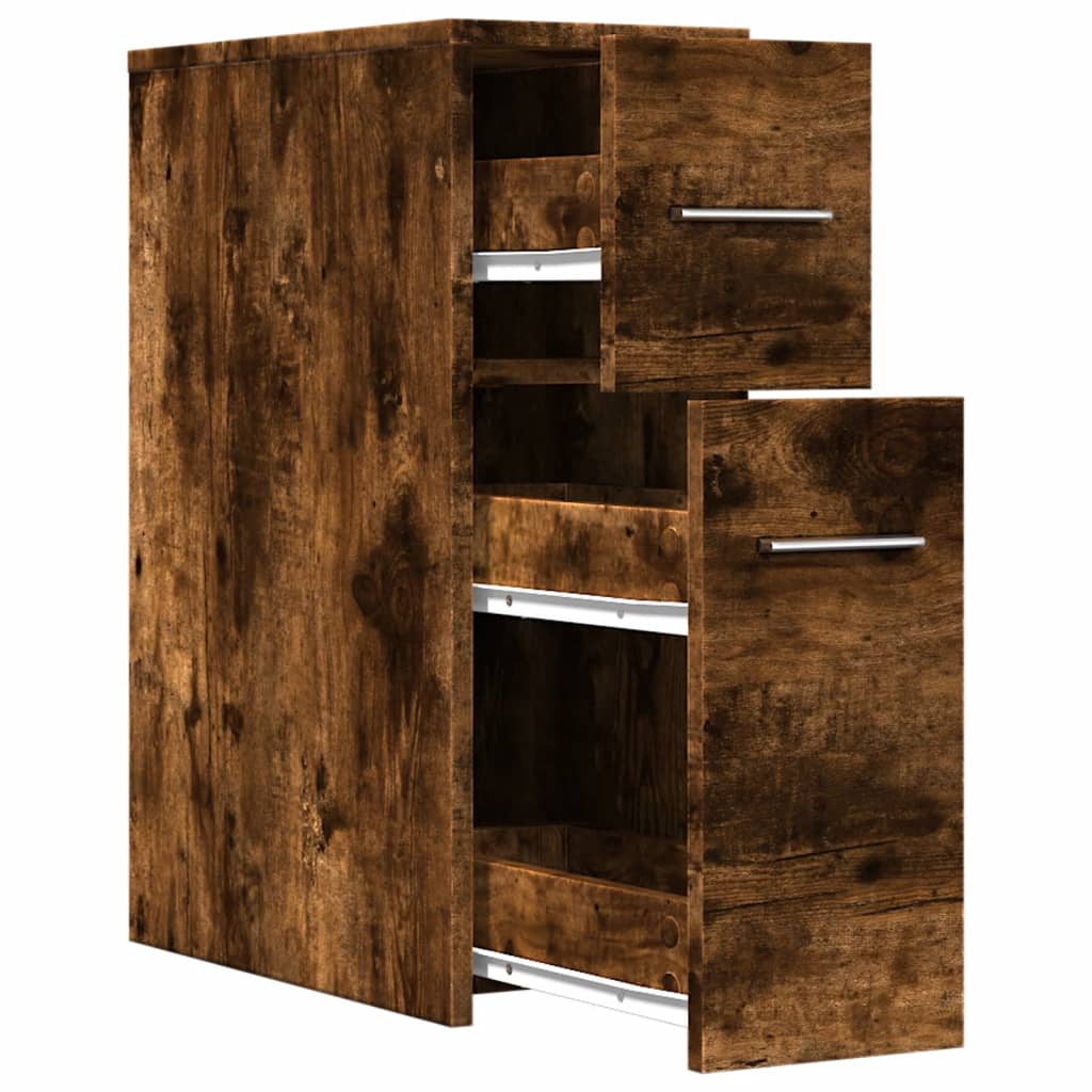 Narrow Bathroom Cupboard with Wheels Smoked Oak Engineered Wood