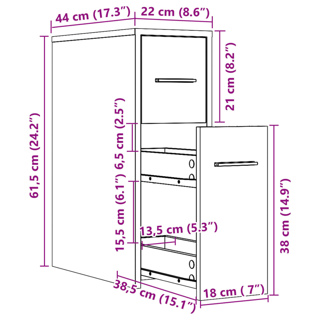 Narrow Bathroom Cupboard with Wheels Smoked Oak Engineered Wood