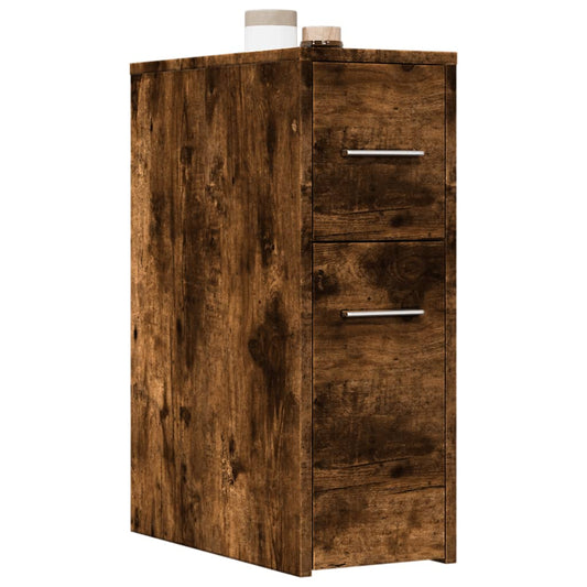 Narrow Bathroom Cupboard with Wheels Smoked Oak Engineered Wood