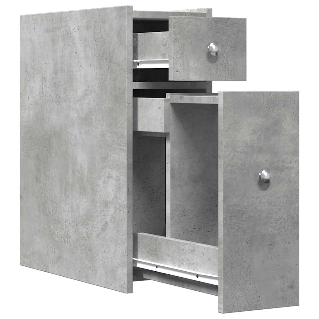 Narrow Bathroom Cupboard with Wheels Concrete Grey Engineered Wood