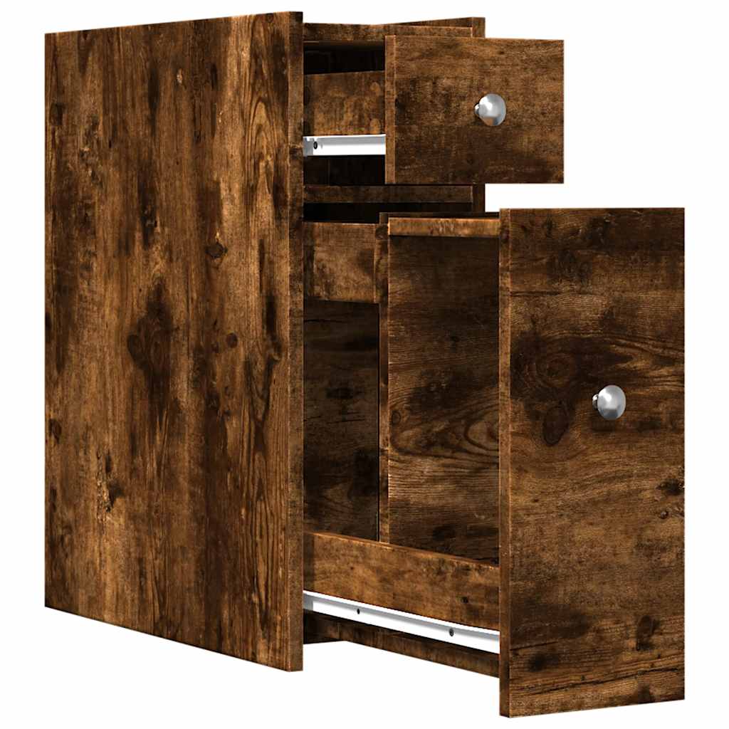 Narrow Bathroom Cupboard with Wheels Smoked Oak Engineered Wood