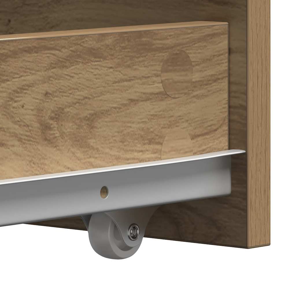 Narrow Bathroom Cupboard with Wheels Artisian Oak Engineered Wood