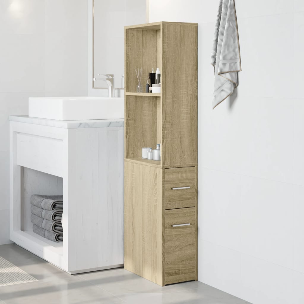 Narrow Bathroom Cupboard with Wheels Sonoma Oak Engineered Wood