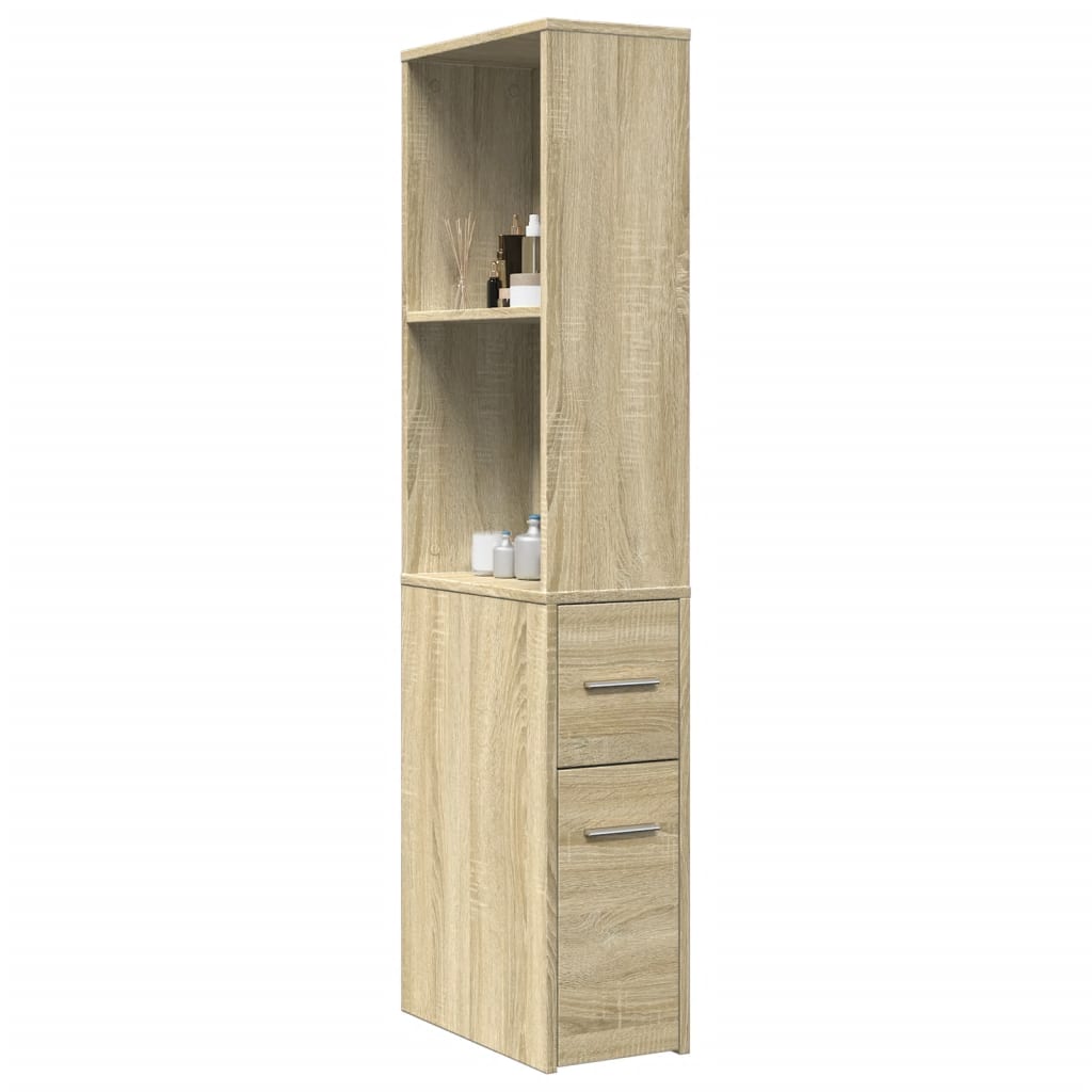 Narrow Bathroom Cupboard with Wheels Sonoma Oak Engineered Wood