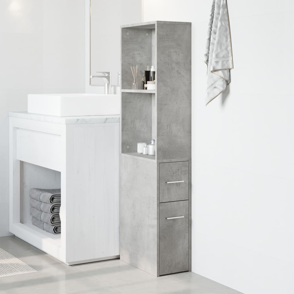 Narrow Bathroom Cupboard with Wheels Concrete Grey