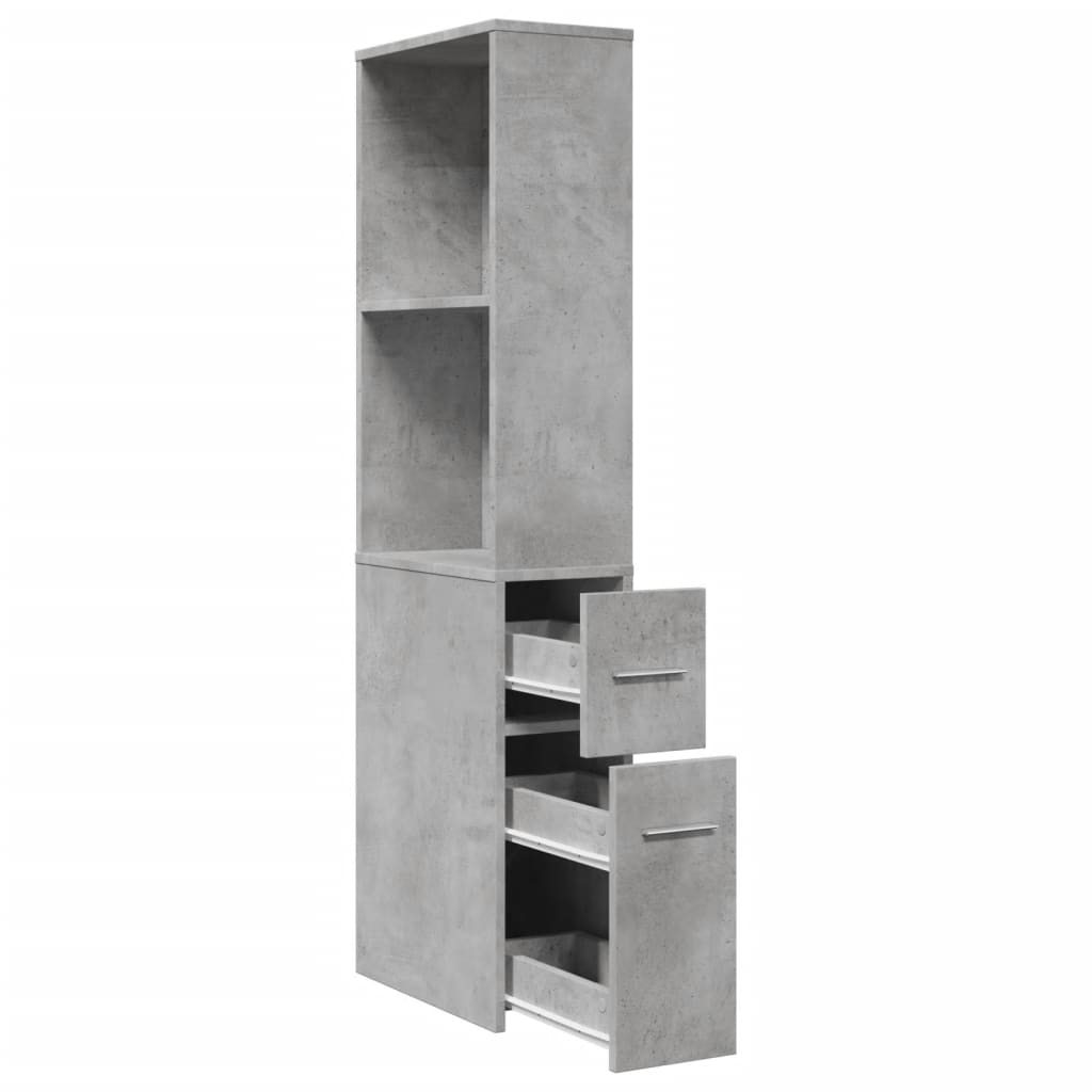 Narrow Bathroom Cupboard with Wheels Concrete Grey