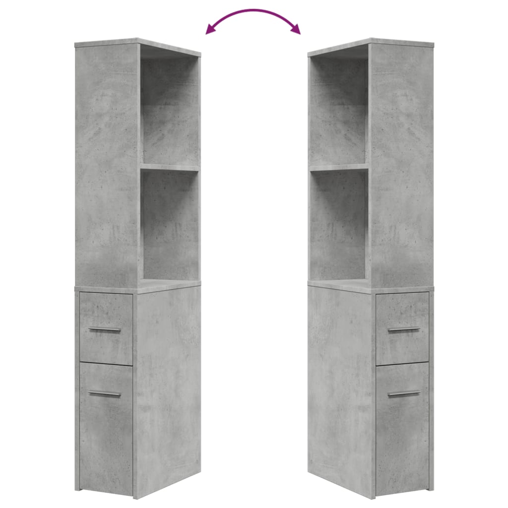 Narrow Bathroom Cupboard with Wheels Concrete Grey