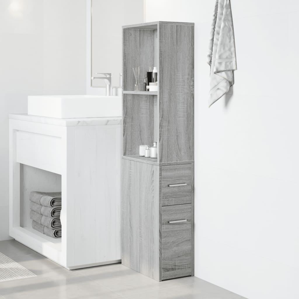 Narrow Bathroom Cupboard with Wheels Grey Sonoma