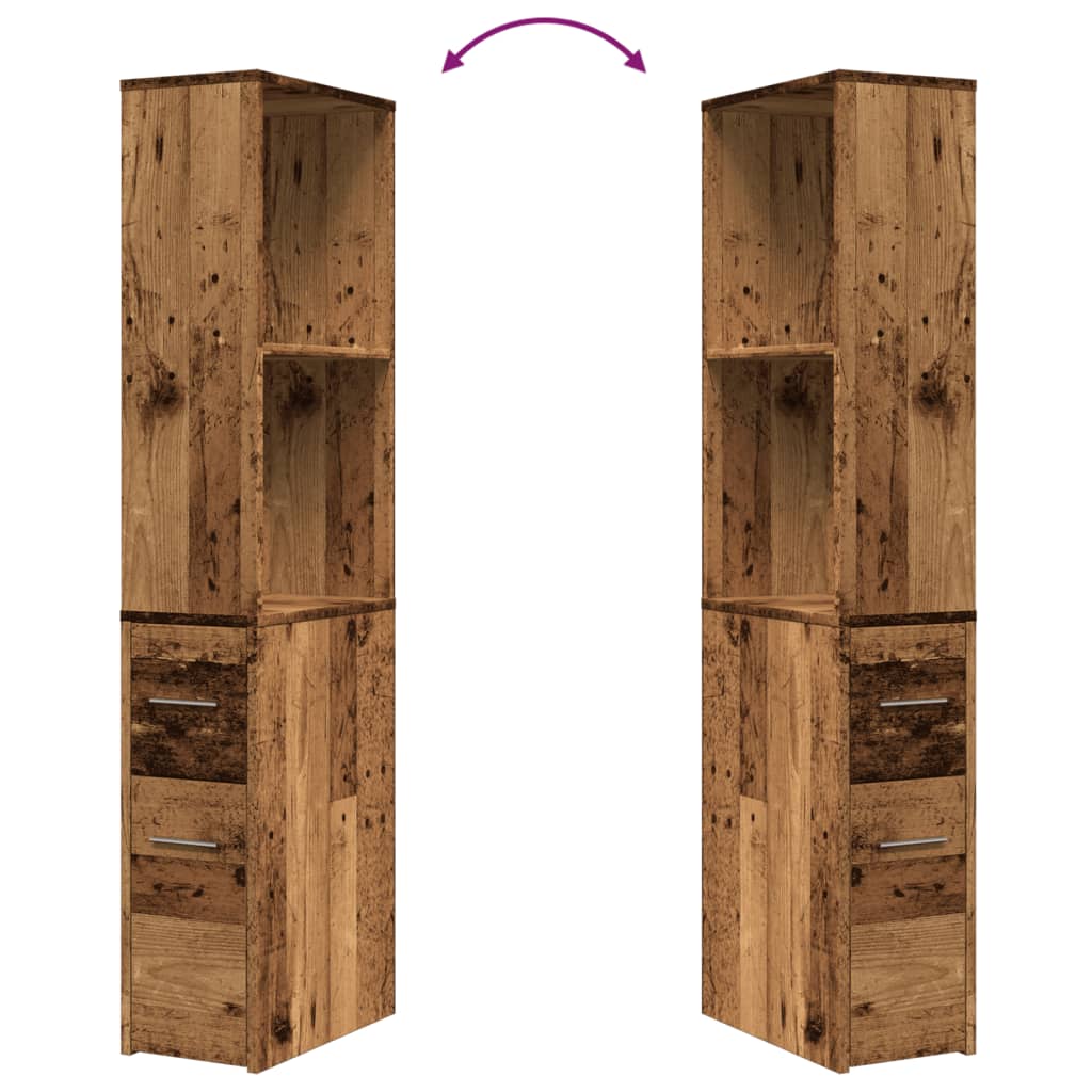 Narrow Bathroom Cupboard with Wheels Old Wood Engineered Wood