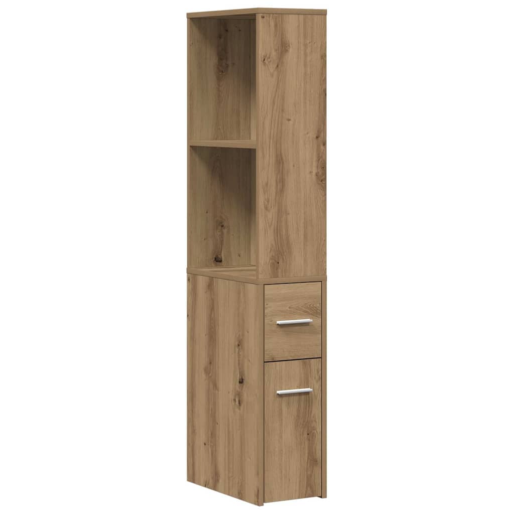 Narrow Bathroom Cupboard with Wheels Artisian Oak