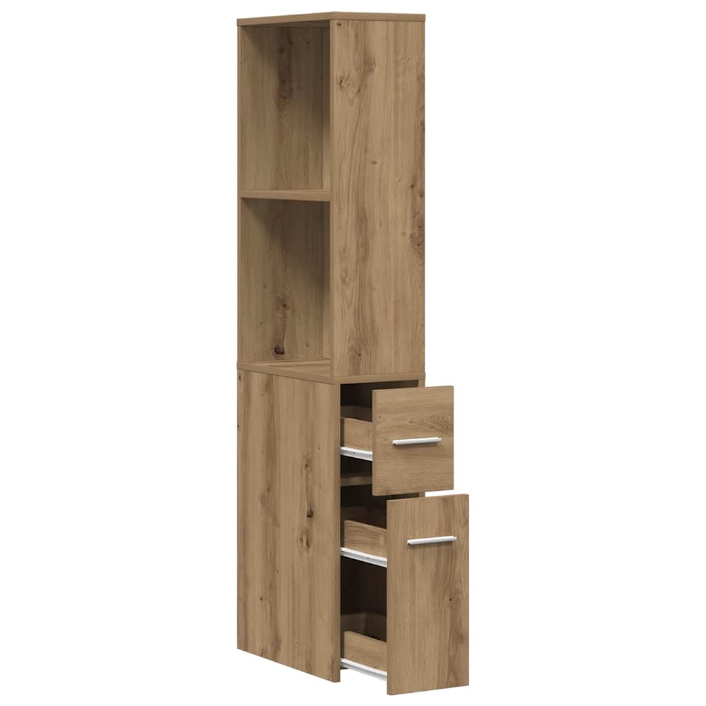 Narrow Bathroom Cupboard with Wheels Artisian Oak