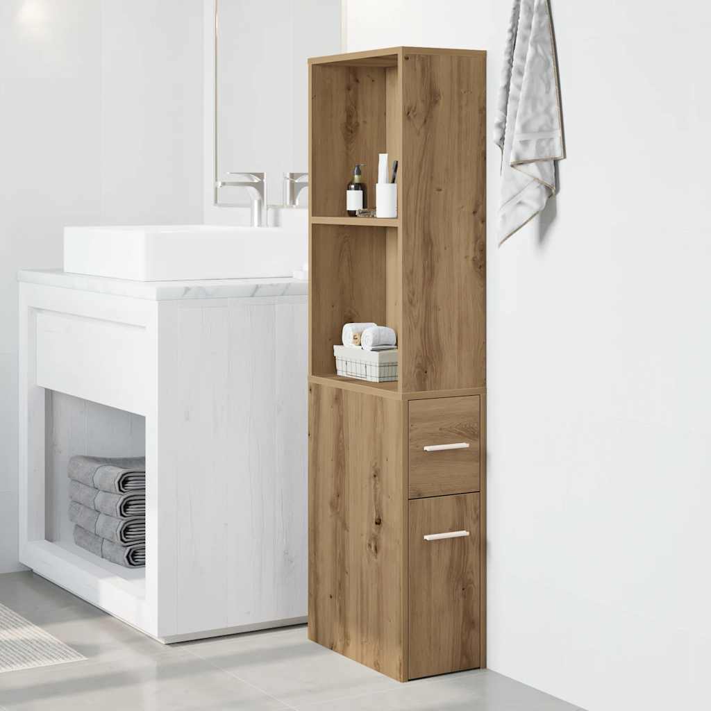 Narrow Bathroom Cupboard with Wheels Artisian Oak