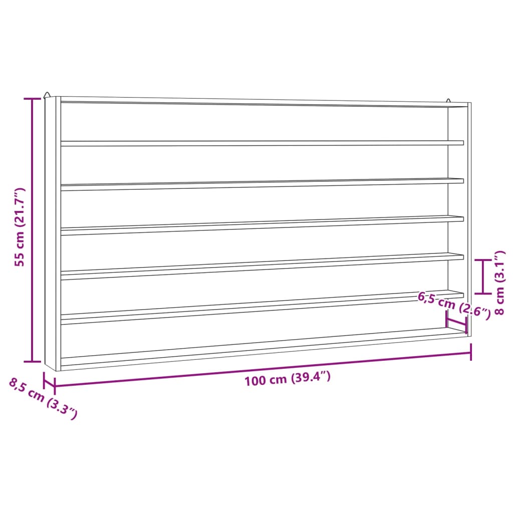 vidaXL Wooden Collector's Display Case with 6 Shelves 100x8.5x55cm