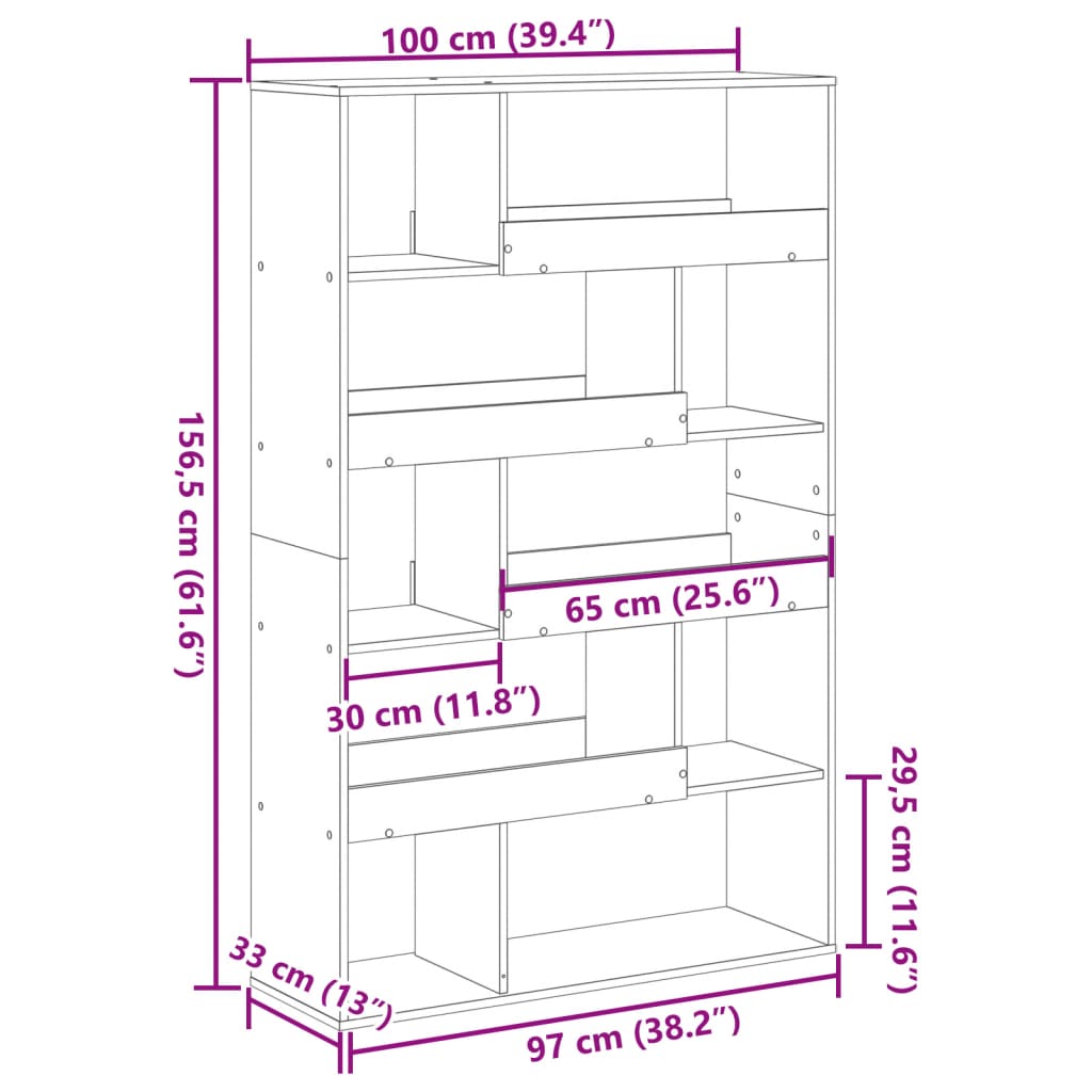 vidaXL Bookcase Black 100x33x156.5 cm Engineered Wood