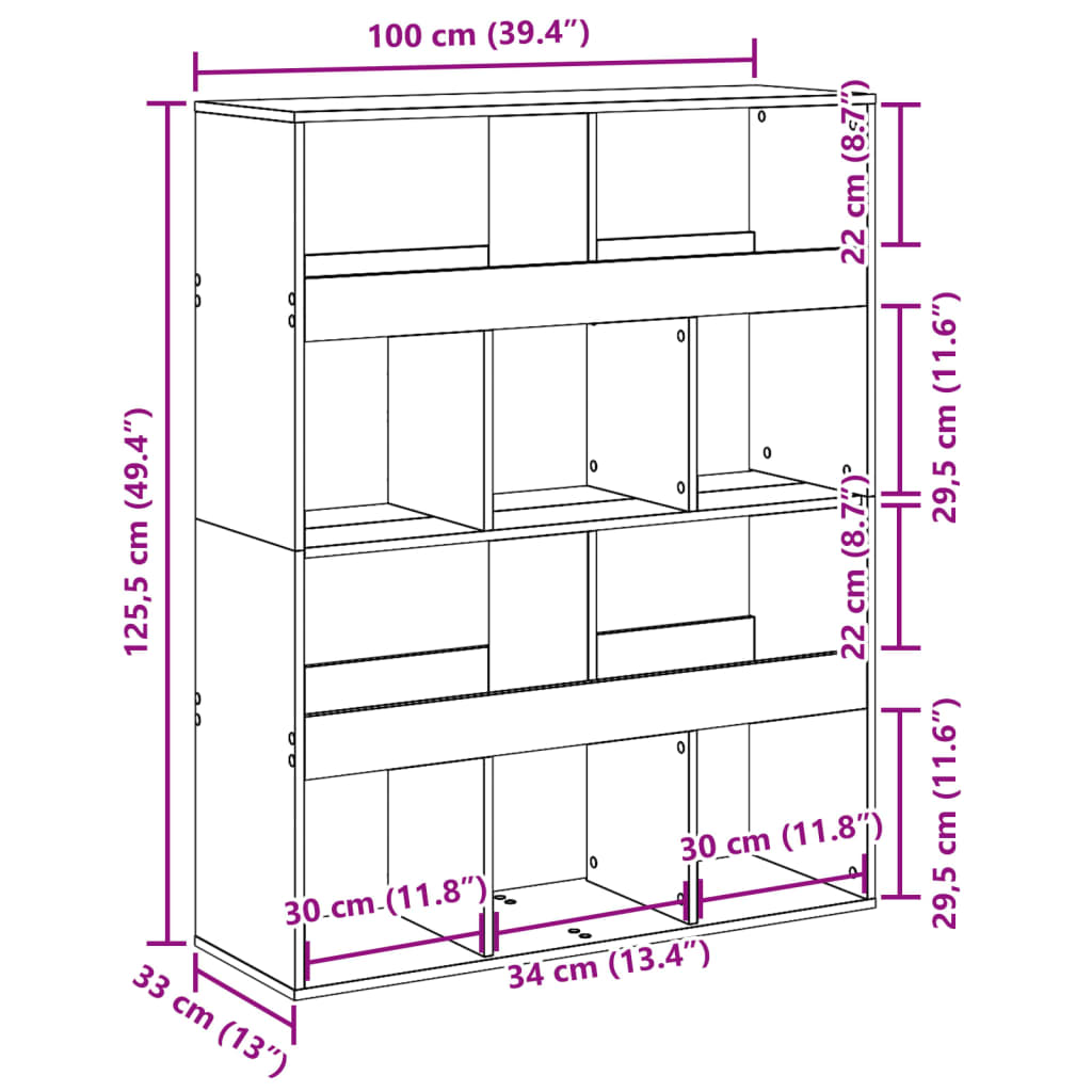 vidaXL Bookcase Concrete Grey 100x33x125.5 cm Engineered Wood