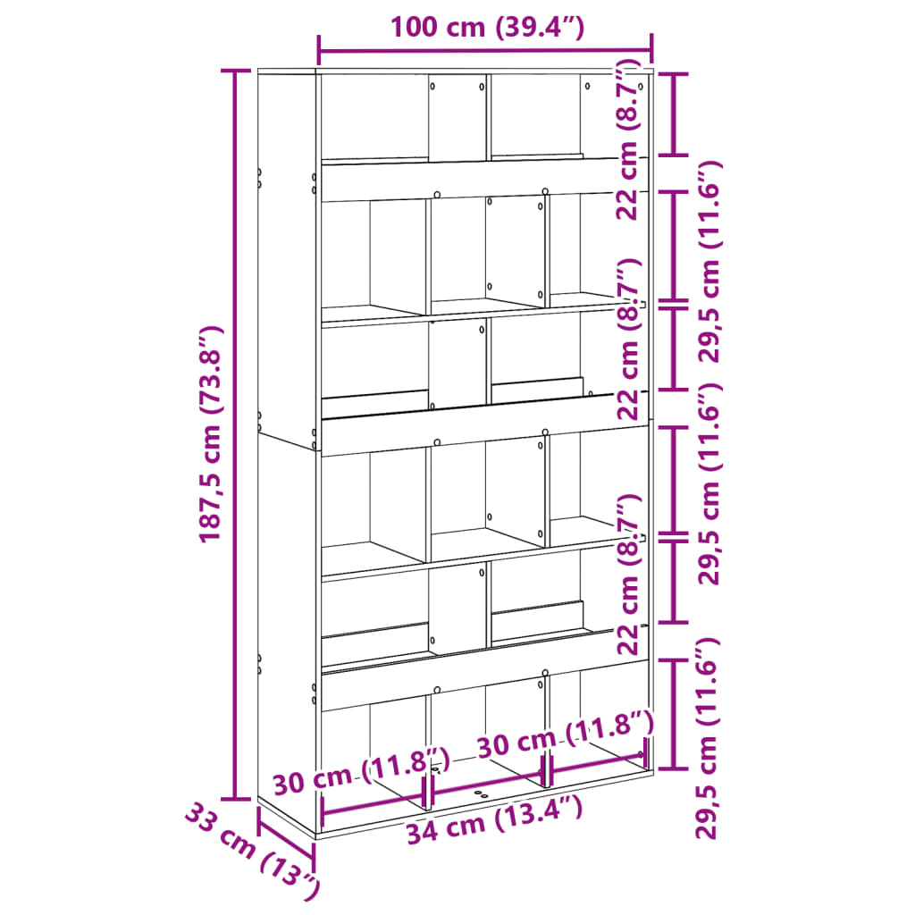 Bookcase Grey Sonoma 100x33x187,5 cm Engineered Wood