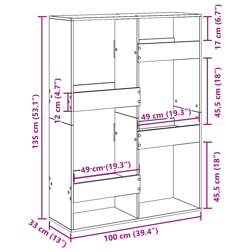 Bookcase Smoked Oak 100x33x135 cm Engineered Wood