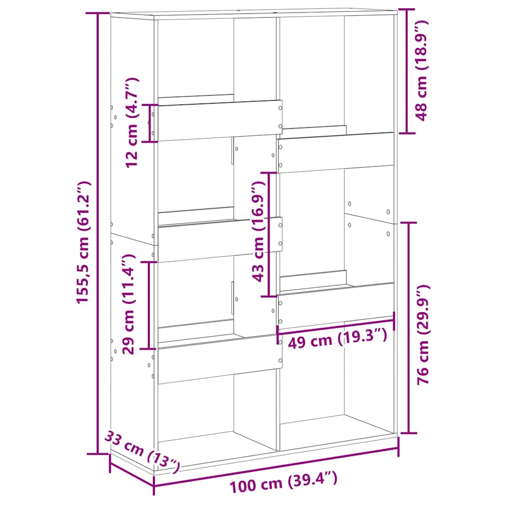 Bookcase Black 100x33x155,5 cm Engineered Wood